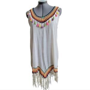 Crochet Rainbow Neckline Tank Top with Tassels Size Medium